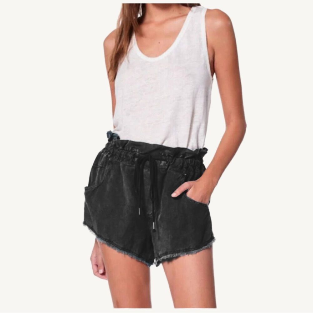 NWOT YFB linen blend “izzy” raw edge black shorts
